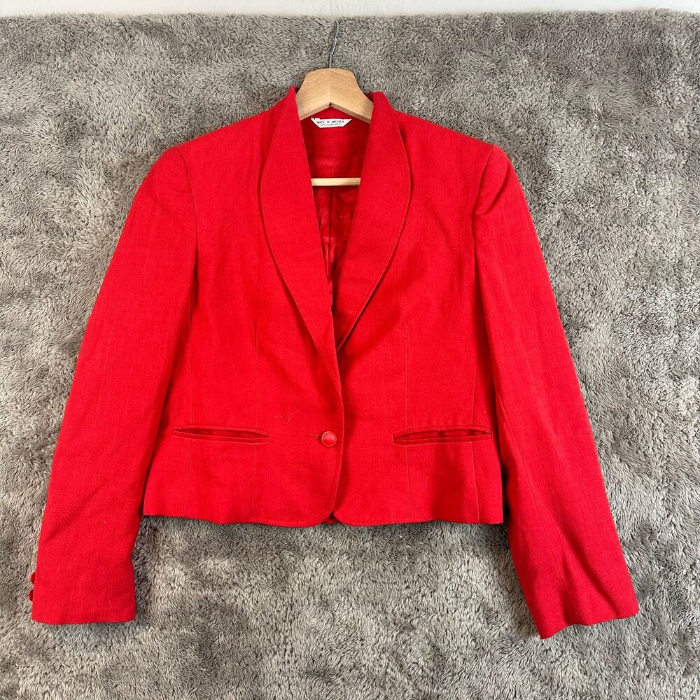 Vintage Bert Newman Red Single Button Short Crop Blazer Jacket 4 S Casual Corner